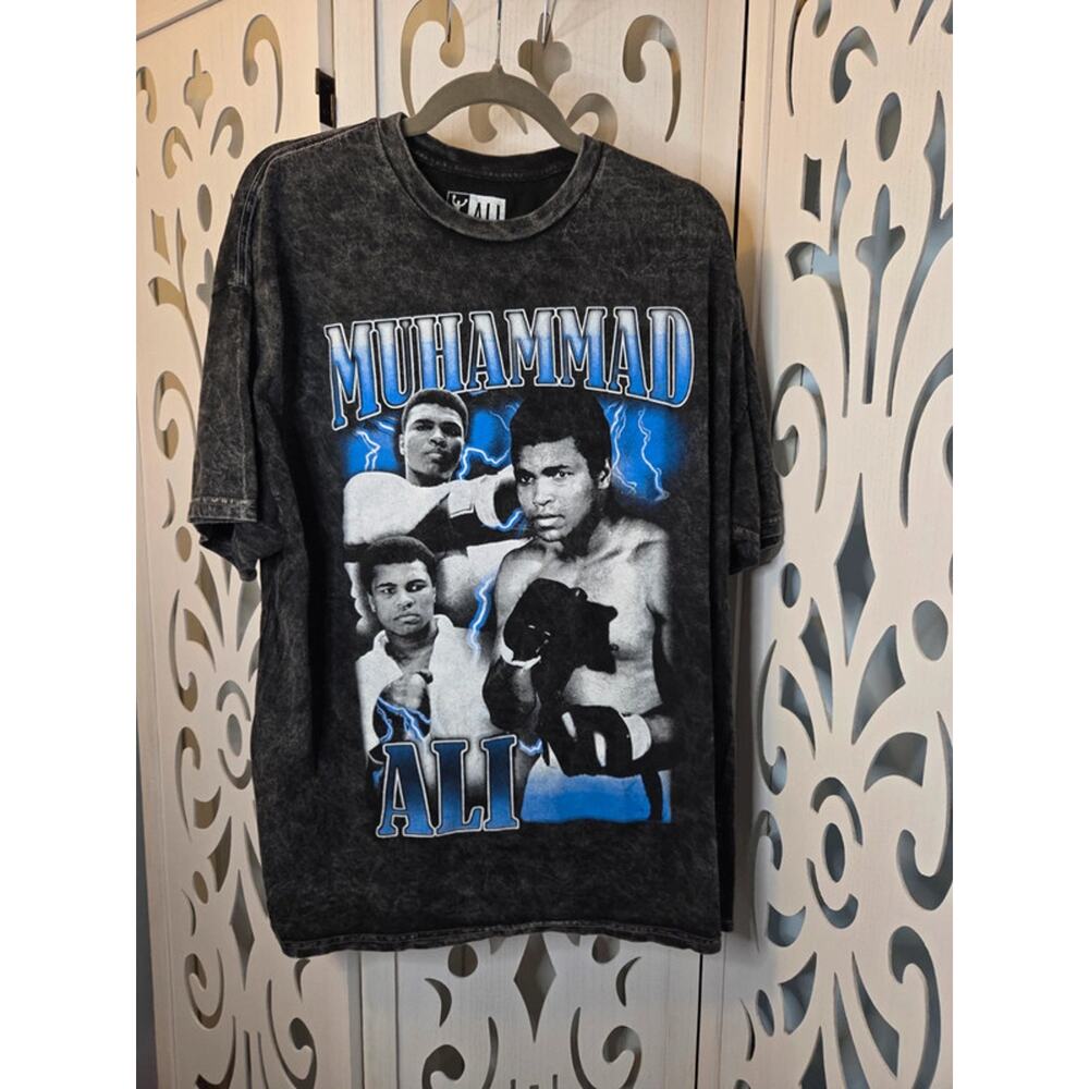 Muhammad Ali Graphic Tee XL Black Acid Wash Cotton Boxing Shirt